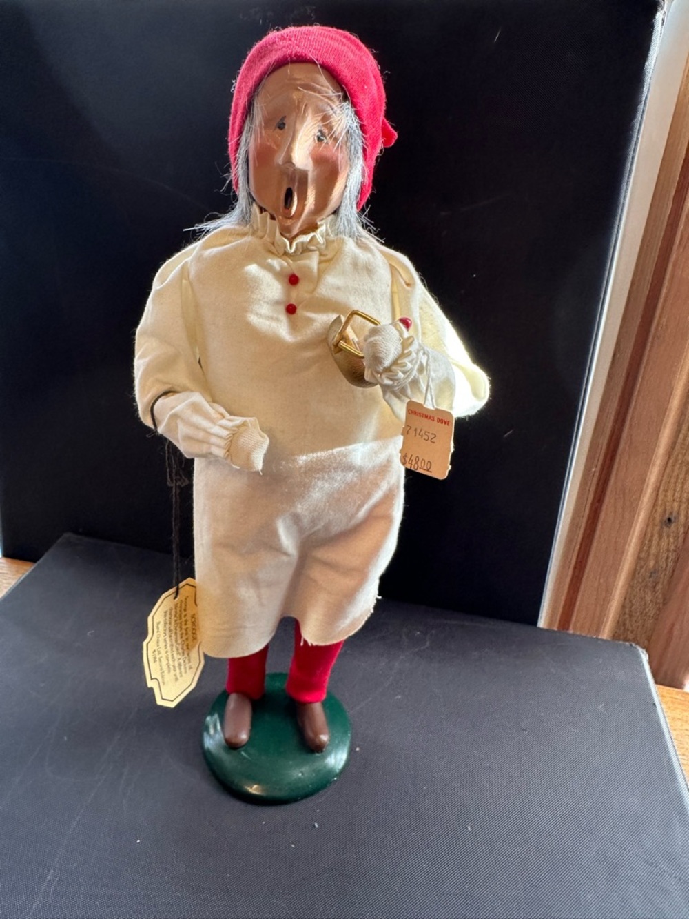 Cream and Red Holiday Caroler Figurine with Bell